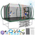 Lyromix 14FT Outdoor Rectangle Trampoline with Curved Poles, Light, Sprinkler & Soccer Set Field Green