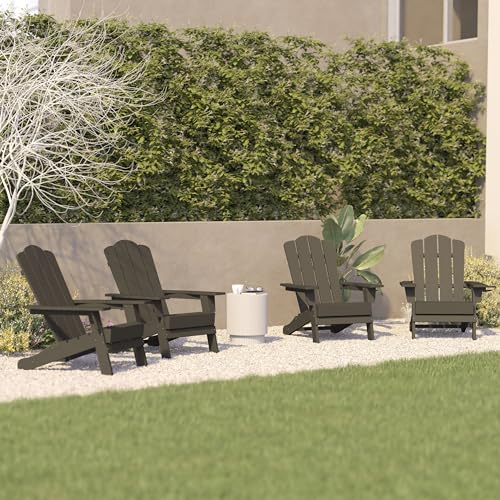 BizChair Adirondack Chairs Set of 4 with Cup Holders, Weather Resistant Poly Resin Brown