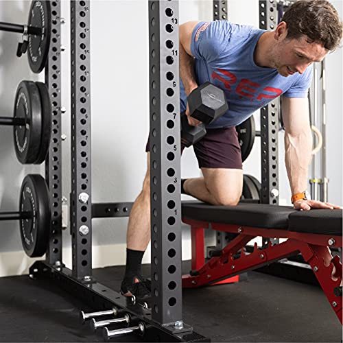 REP Rubber Hex Dumbbell Set 5-75 lb with 3-Tier Rack and Flat Bench