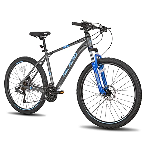 HH HILAND Hiland Aluminum Mountain Bike 27 Speeds, Hydraulic Disc-Brakes, Lock-Out Suspension Fork, 27.5 inch Wheel Gray&Blue