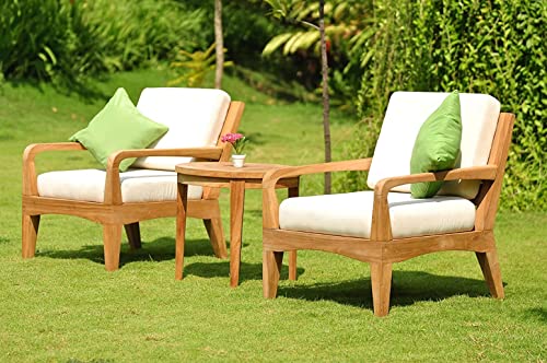 WholesaleTeak Noida 3 Pc Lounge Chair Set with Cushions in Canvas White
