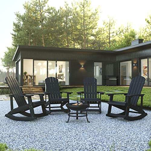 BizChair Set of 4 Savannah Adirondack Rocking Chairs Black