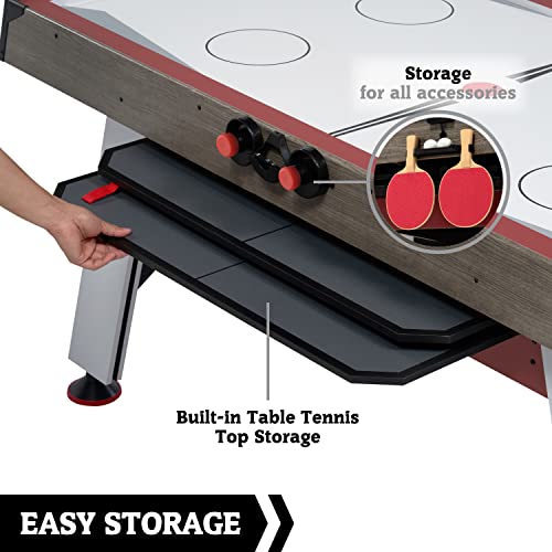 Hall of Games 5.5' Arcade Air Hockey Table & Tennis Top 2-in-1 Set Wood Grain/Red/White Black