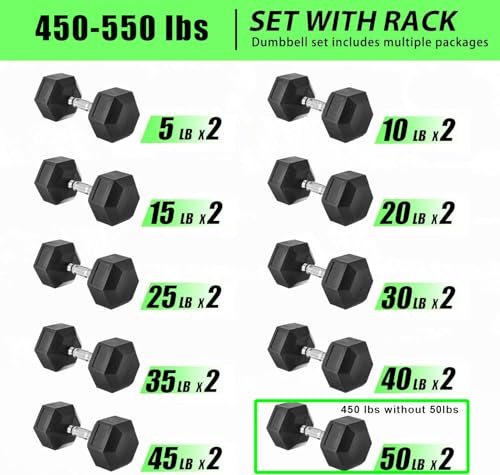BBRUN Weight Dumbbells Set with Rack 450-550 lbs Black