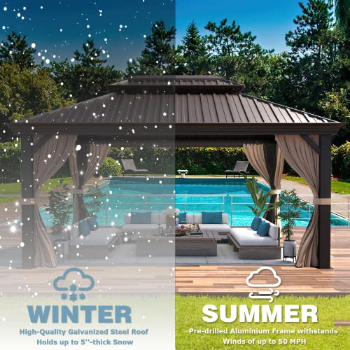 MELLCOM 12'x16' Hardtop Gazebo Brown