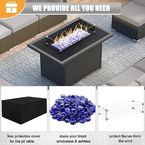 LayinSun 10 Piece Patio Furniture Set with 44" Propane Gas Fire Pit Table F10-black/Light Grey