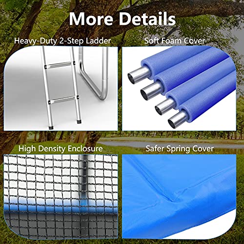 AOTOB 14 FT Trampoline with Safety Enclosure Net & Ladder Navy Blue