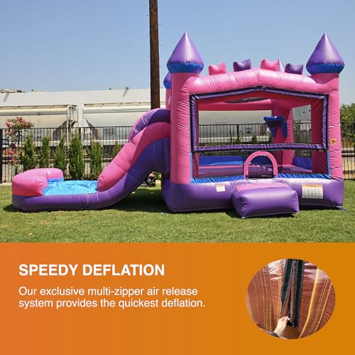 JumpOrange Commercial Inflatable Princess Bricks Bounce House with Slide Combo 5-in-1 Wet/Dry