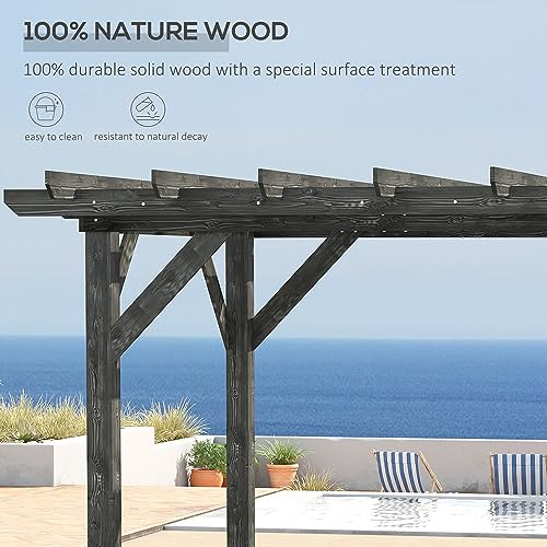 Outsunny 12' x 10' Weather-Resistant Cedar Wood Patio Pergola Black
