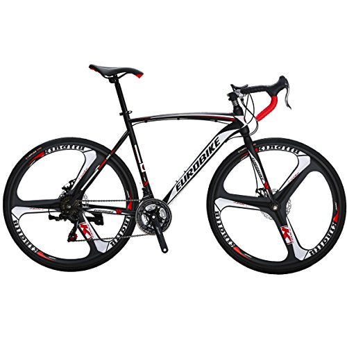 EUROBIKE Road Bike TSM550 21 Speed Dual Disc Brake 54CM 700C 3-Spoke Wheels Black White