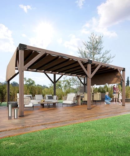 VORTEXTOVE 12x20 FT Wooden Pergola with Retractable Shade Canopy