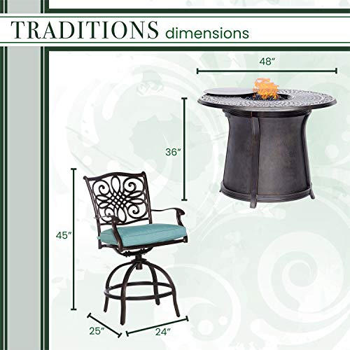 Hanover Traditions 5-Piece Outdoor Dining Set with Fire Pit and 4 Swivel Chairs Blue
