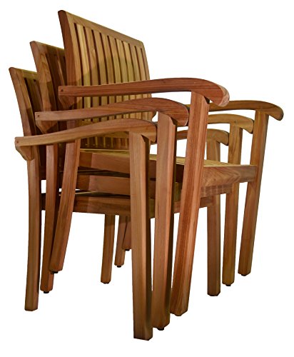 OnlineTeakFurniture 5 PC A Grade Outdoor Patio Teak Dining Set - 48" Round Table & 4 Stacking Arm Chairs Brown