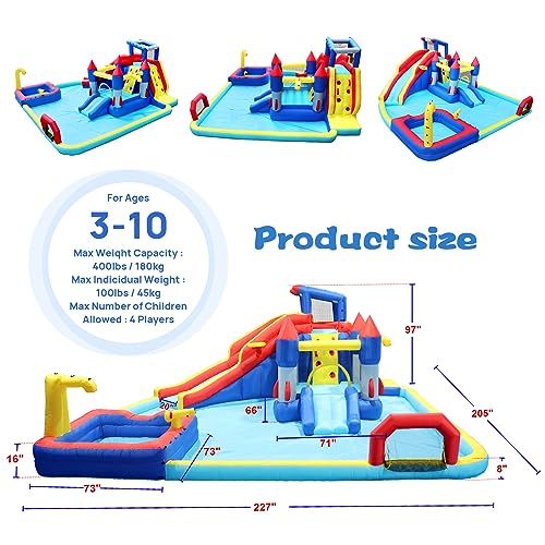 Ytonisld Inflatable Water Slide 19x17x8 Ft 10-in-1 Water Park Bouncy Castle Multicolor
