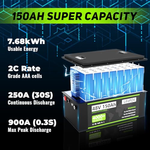 Cxeny 51.2V 150Ah LiFePO4 Golf Cart Battery with 18A Charger & Mobile App