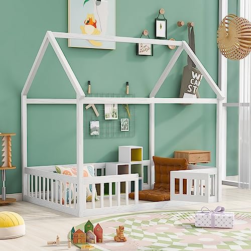 Goohome Full Size Montessori House Bed E-White B