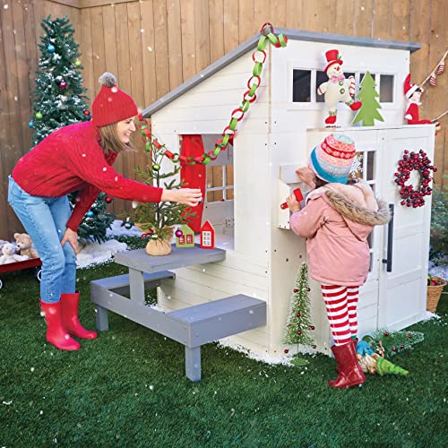 KidKraft Modern Outdoor Wooden Playhouse with Picnic Table, Mailbox, and Grill White