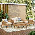 Merax 4-Piece Outdoor Acacia Wood Wicker Patio Conversation Set Beige
