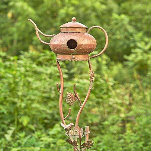 Zaer Ltd. Copper Colored Teapot Birdhouse Garden Stakes Set of 6