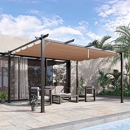Outsunny 10' x 13' Aluminum Patio Pergola with Retractable Canopy Charcoal Gray