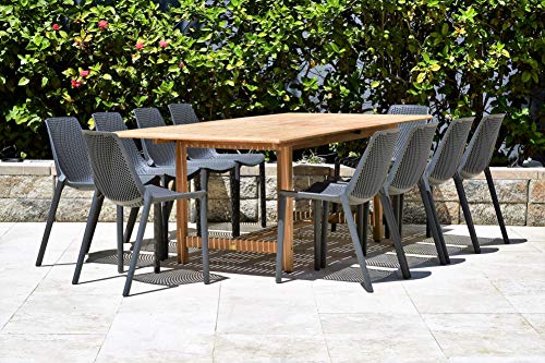 Amazonia Lantana 11-Piece Deluxe Patio Dining Set Teak Wood Gray