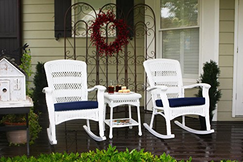 Tortuga Outdoor 3 Piece Portside Plantation Rocking Chair Set with Side Table White Coastal