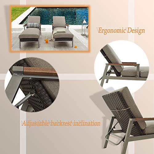 PatioFestival Outdoor Wicker Rattan Chaise Lounge Chair Set with Adjustable Backrest, Grey
