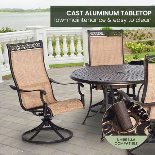 Hanover Manor 5-Piece Outdoor Dining Set Rust Resistant Aluminum Patio Set for 4 with 360 Degree Swivel Rockers Cast/Sling