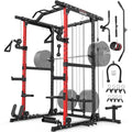 ARMAC 1500lbs Multi-Function Power Rack with Adjustable Cable Crossover Black+Red 01