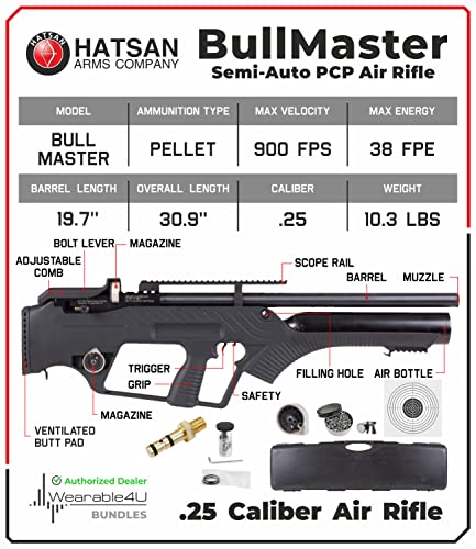 Wearable4U Hatsan BullMaster Semi-Auto PCP .25 Cal Air Rifle Bundle with 100x Targets & 150x Pellets