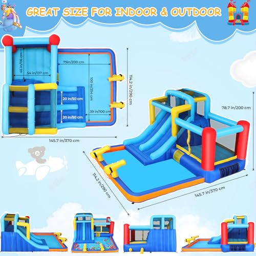 Whubefy Inflatable Bounce House Water Slide Park with Blower, 12.1x9.5FT, Multicolor