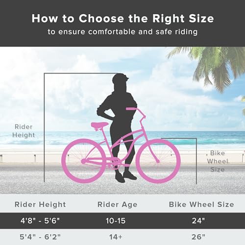 Firmstrong Urban Women's Beach Cruiser Bike 3 Speed 24 Inch Pink w/ Black Seat/Grips