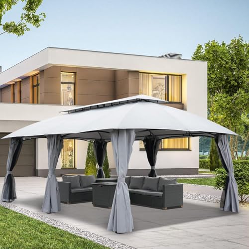 Grand Patio 13'x20' Gray Gazebo with Double Vent Canopy, Privacy Curtains, and Netting