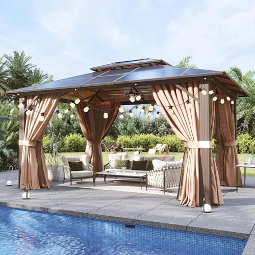 Aoxun 10'x12' Hardtop Gazebo Brown with Lights
