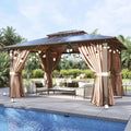 Aoxun 10'x12' Hardtop Gazebo Brown with Lights