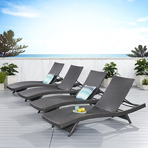 Christopher Knight Home Salem Outdoor Wicker Chaise Lounge Set 4-Pcs Grey