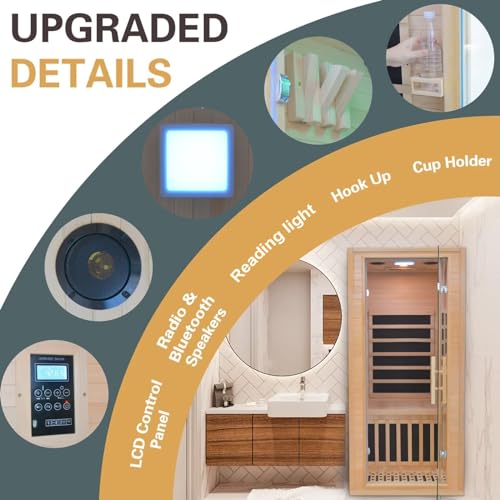 Homsido Infrared Home Sauna Room 1 Person Hemlock Wooden Indoor Sauna Spa