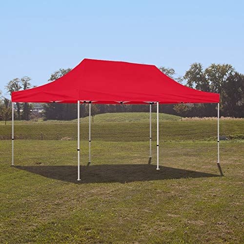 Vispronet 10x20 Instant Canopy Tent with Side Wall - Commercial Grade Aluminum Frame, Water-Resistant Canopy Top, Bag & Stake Kit Included Red
