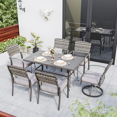 Pamapic 7 Piece Wicker Patio Dining Set for 6 with Removable Cushions Grey