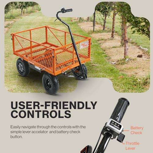 SuperHandy Electric-Assist Garden Cart 5.7 Cu Ft 440lbs Load All-Terrain Orange