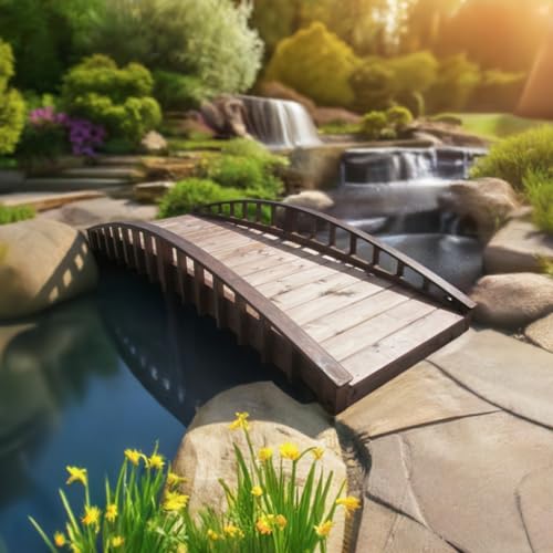 SamsGazebos Crescent Japanese Style Wood Garden Bridge 8 Brown