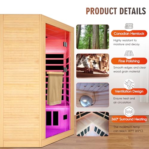 ToTibuy Corner Infrared Sauna 2-3 Person Canadian Hemlock Low-EMF Wood Color