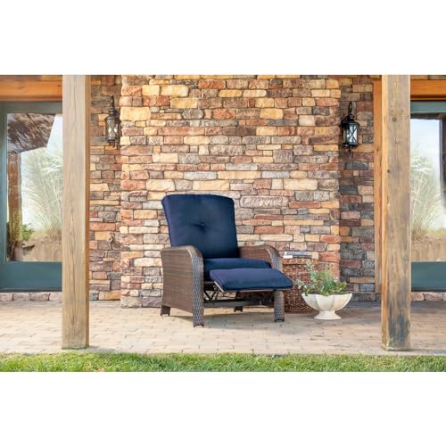 Hanover Strathmere Outdoor Recliner Chair with Navy Blue Cushions