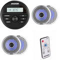 KICKER KMC2 Marine Receiver & 51KM614FL 6.5" LED Speaker Bundle