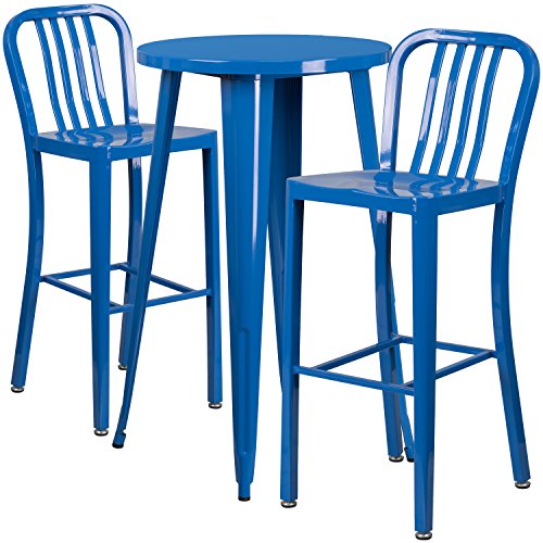 Flash Furniture Earl 24" Round Blue Metal Indoor-Outdoor Bar Table Set with 2 Stools