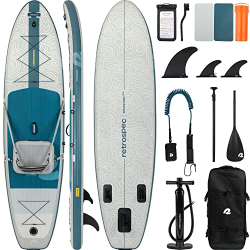 Retrospec Weekender Plus 2 10’ 6” Inflatable Stand Up Paddleboard ISUP Bundle River Rock