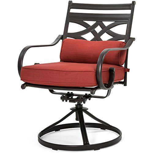 Hanover Montclair 7-Piece Outdoor Dining Set with 6 Swivel Rockers Chili Red