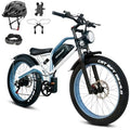 Tumotcy 1000W Electric Bike 52V 23Ah 7-Speed Fat Tire Dual Motor White