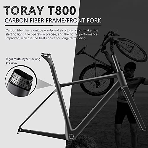 SAVADECK Carbon Road Bike 700C Carbon Frame Racing Bicycle with R8000 22 Speed GroupSet, 25C Tire (Black 54cm)