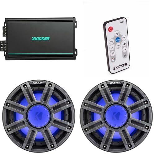 KICKER 10-Inch Premium Marine Subwoofer & 48KMA6004 Marine Amp Bundle with LED Remote